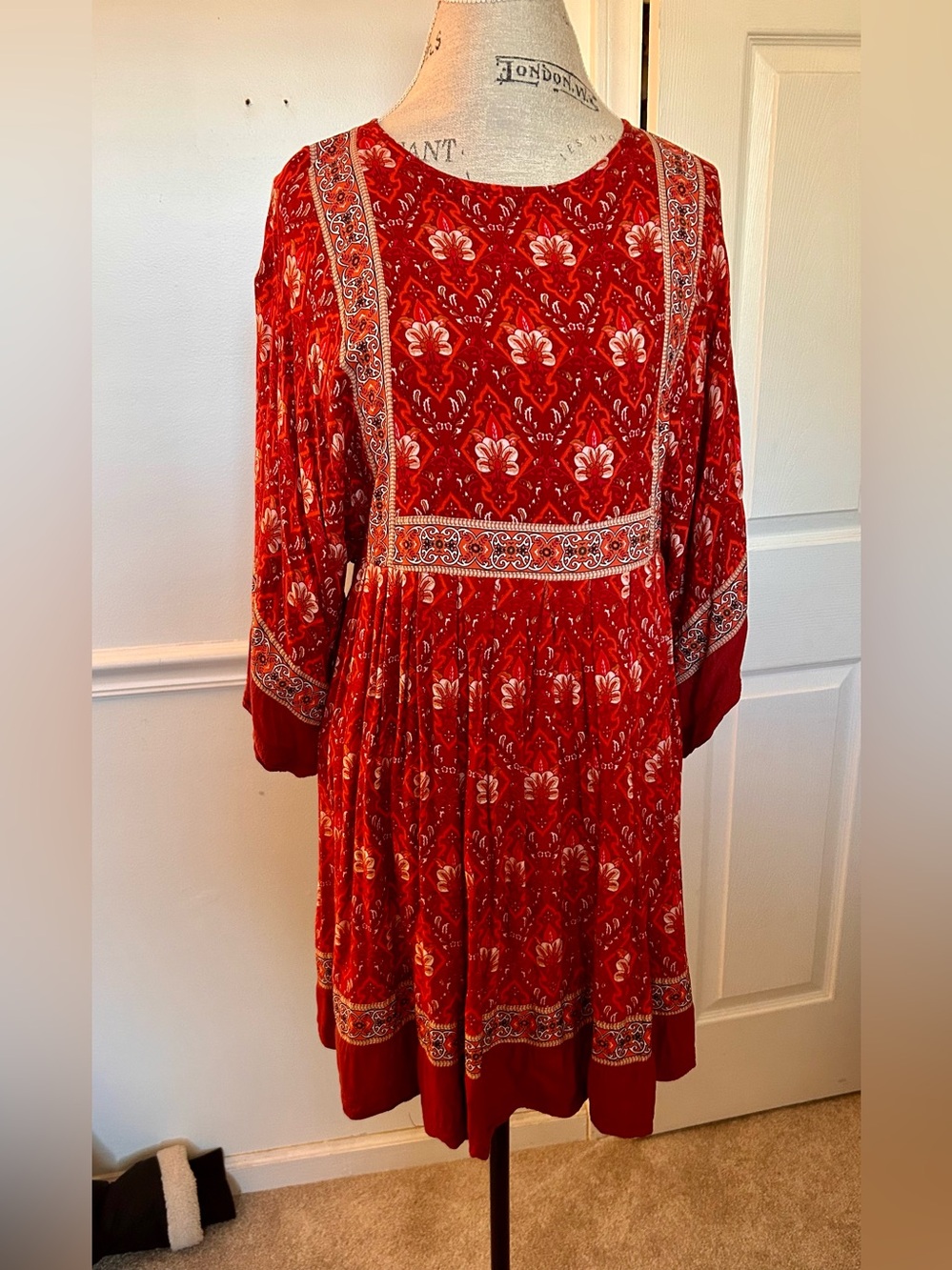 Red Floral Boho Midi Dress